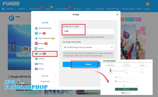 Dùng Fastpay nạp tiền Fun88 cập nhật siêu nhanh